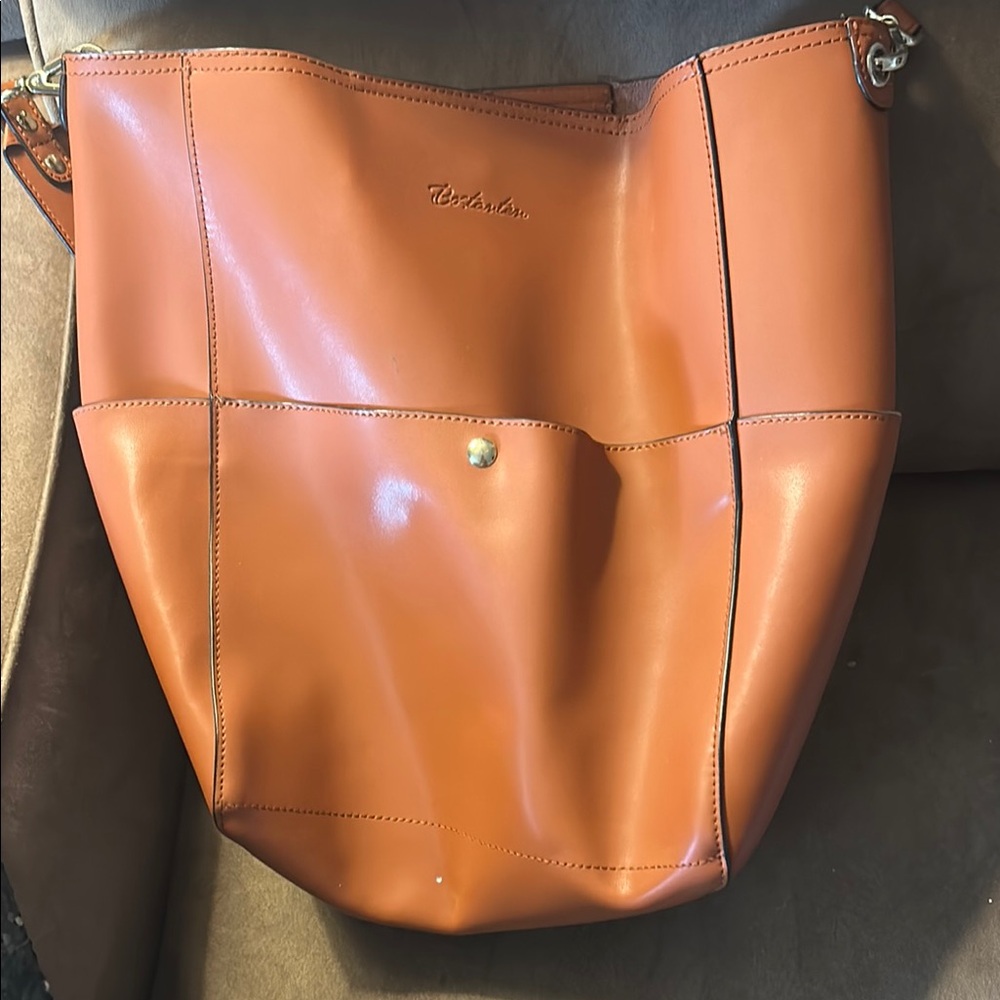 Orange Leather Tote Bag